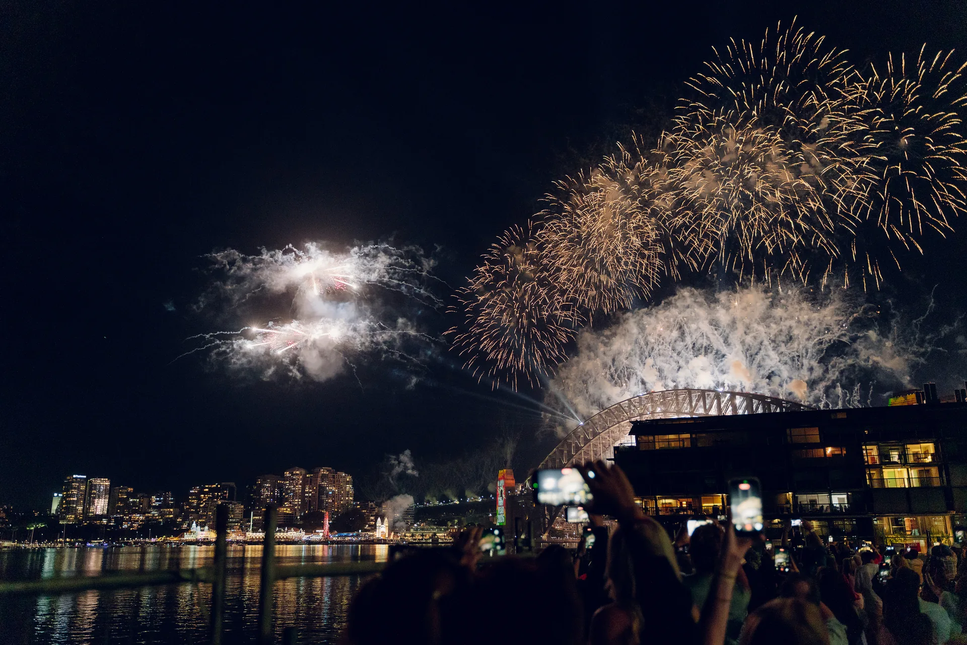 New Year’s Eve fireworks over Sydney Harbour from Walsh Bay